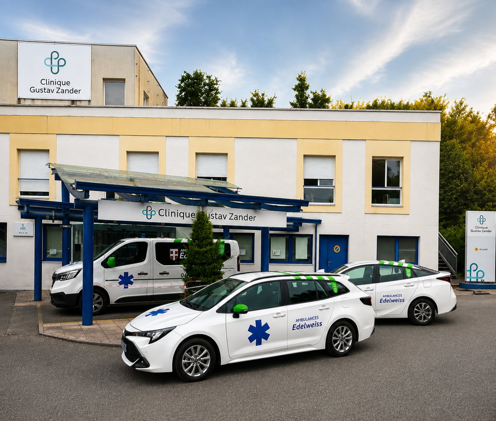 Véhicules Ambulances Edelweiss à la Clinique Gustav Zander